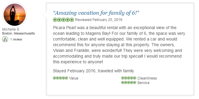 Michelle S 5 Star review, Picara Pearl Villa & Suites Magens Bay, St. Thomas, U.S. Virgin Islands